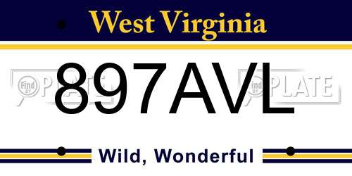 897AVL West Virginia License Plate