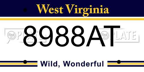 8988AT West Virginia License Plate