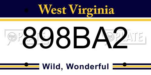 898BA2 West Virginia License Plate