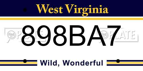 898BA7 West Virginia License Plate