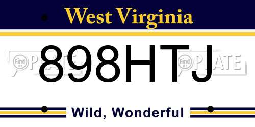898HTJ West Virginia License Plate