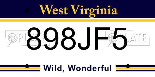 898JF5 West Virginia License Plate