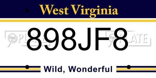 898JF8 West Virginia License Plate