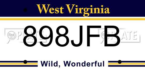 898JFB West Virginia License Plate