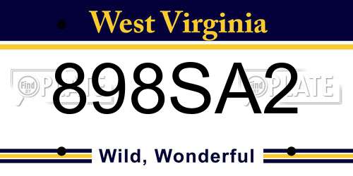 898SA2 West Virginia License Plate