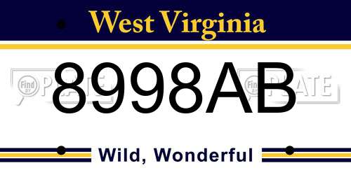8998AB West Virginia License Plate