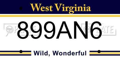 899AN6 West Virginia License Plate