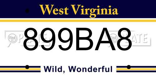 899BA8 West Virginia License Plate