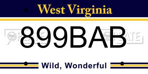 899BAB West Virginia License Plate