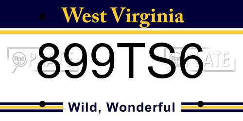 899TS6 West Virginia License Plate