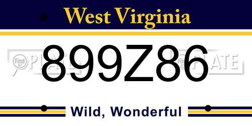 899Z86 West Virginia License Plate