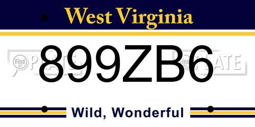 899ZB6 West Virginia License Plate