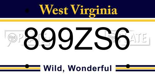 899ZS6 West Virginia License Plate