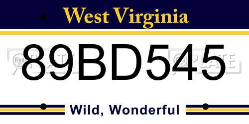 89BD545 West Virginia License Plate
