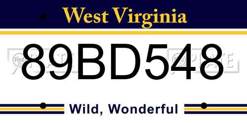 89BD548 West Virginia License Plate