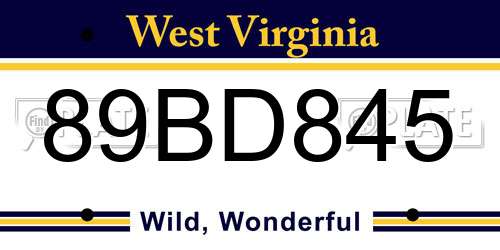 89BD845 West Virginia License Plate