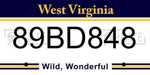 89BD848 West Virginia License Plate
