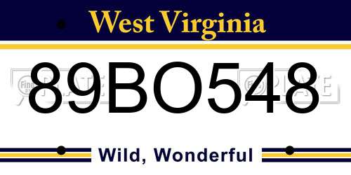 89BO548 West Virginia License Plate