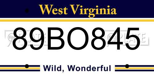 89BO845 West Virginia License Plate