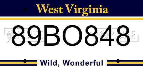 89BO848 West Virginia License Plate