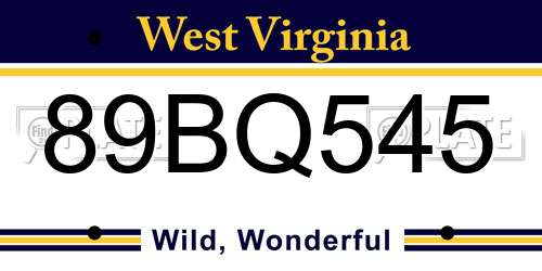 89BQ545 West Virginia License Plate