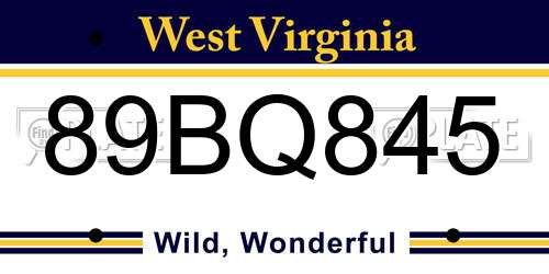 89BQ845 West Virginia License Plate