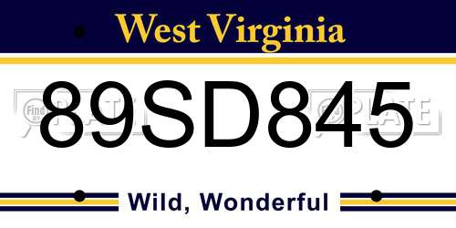 89SD845 West Virginia License Plate