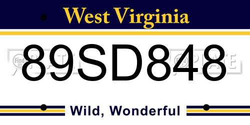 89SD848 West Virginia License Plate