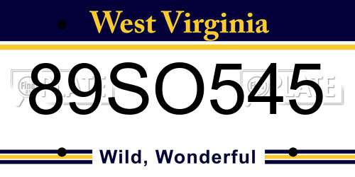 89SO545 West Virginia License Plate