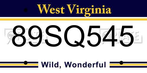 89SQ545 West Virginia License Plate