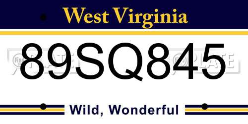 89SQ845 West Virginia License Plate