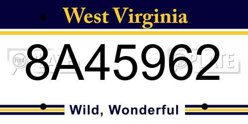 8A45962 West Virginia License Plate