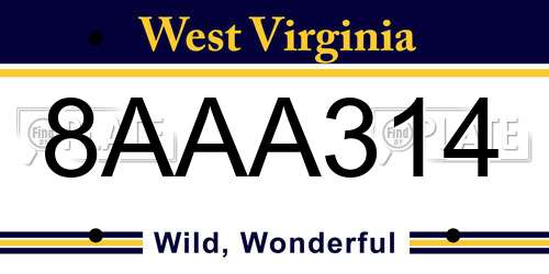 8AAA314 West Virginia License Plate