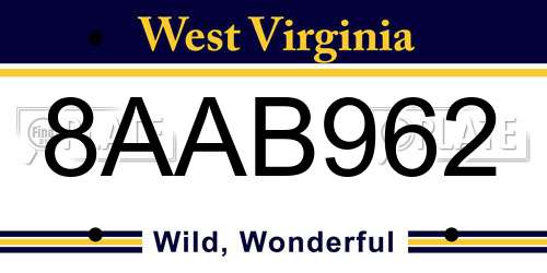 8AAB962 West Virginia License Plate