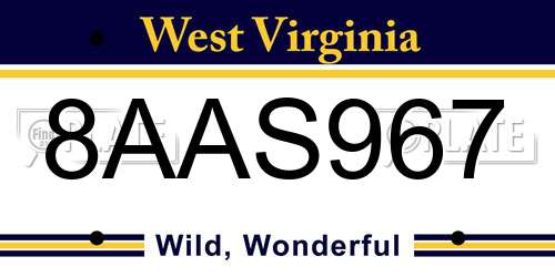 8AAS967 West Virginia License Plate