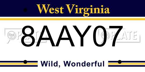 8AAY07 West Virginia License Plate