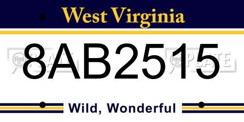 8AB2515 West Virginia License Plate