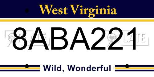 8ABA221 West Virginia License Plate