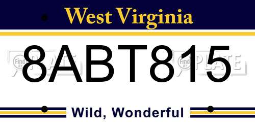 8ABT815 West Virginia License Plate