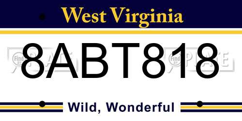 8ABT818 West Virginia License Plate