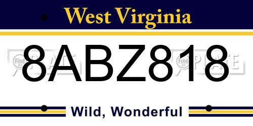 8ABZ818 West Virginia License Plate