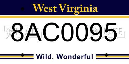 8AC0095 West Virginia License Plate