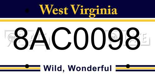 8AC0098 West Virginia License Plate