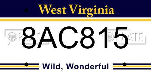 8AC815 West Virginia License Plate