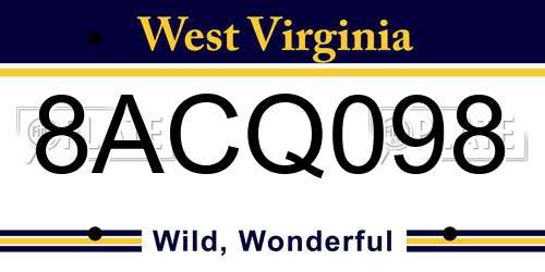 8ACQ098 West Virginia License Plate