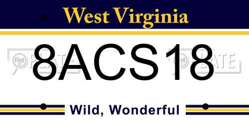 8ACS18 West Virginia License Plate