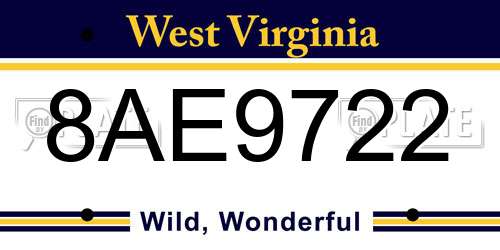 8AE9722 West Virginia License Plate