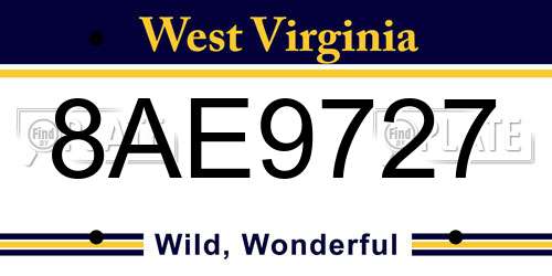 8AE9727 West Virginia License Plate