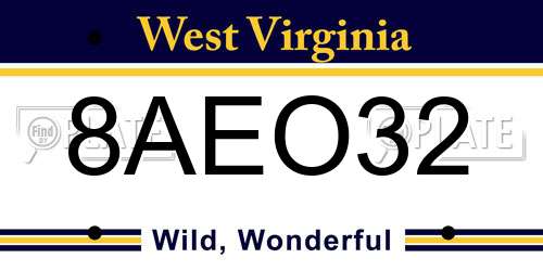 8AEO32 West Virginia License Plate