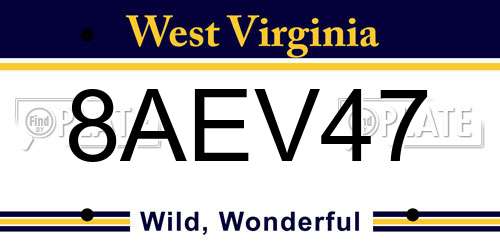 8AEV47 West Virginia License Plate